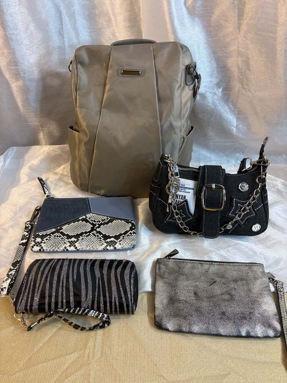 Lot of 5 Handbags Backpack and Wristlets Assorted